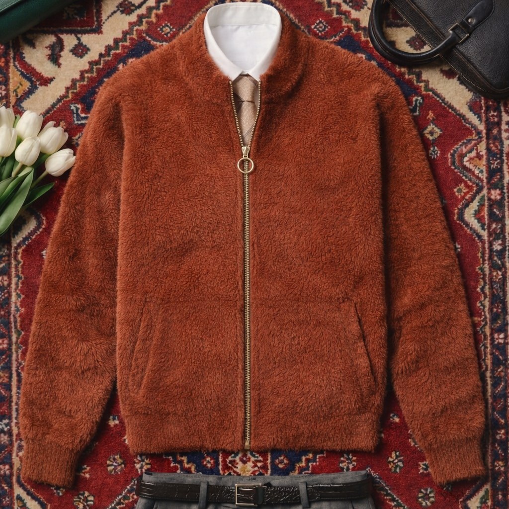 Warm Terracotta Faux Fur Bomber Jacket