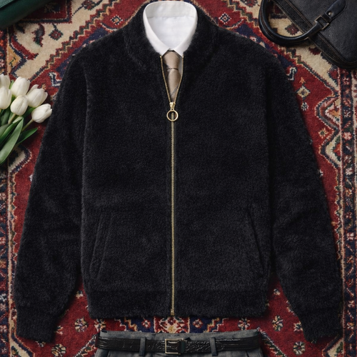 black Faux Fur Bomber Jacket