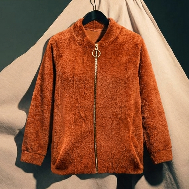 Warm Terracotta Faux Fur Bomber Jacket