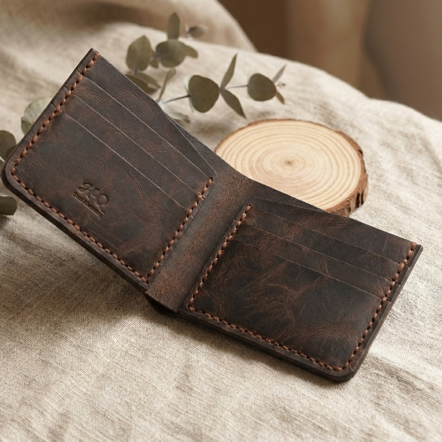 100% Handmade Soft Leather Wallet - 6 Cards Holder