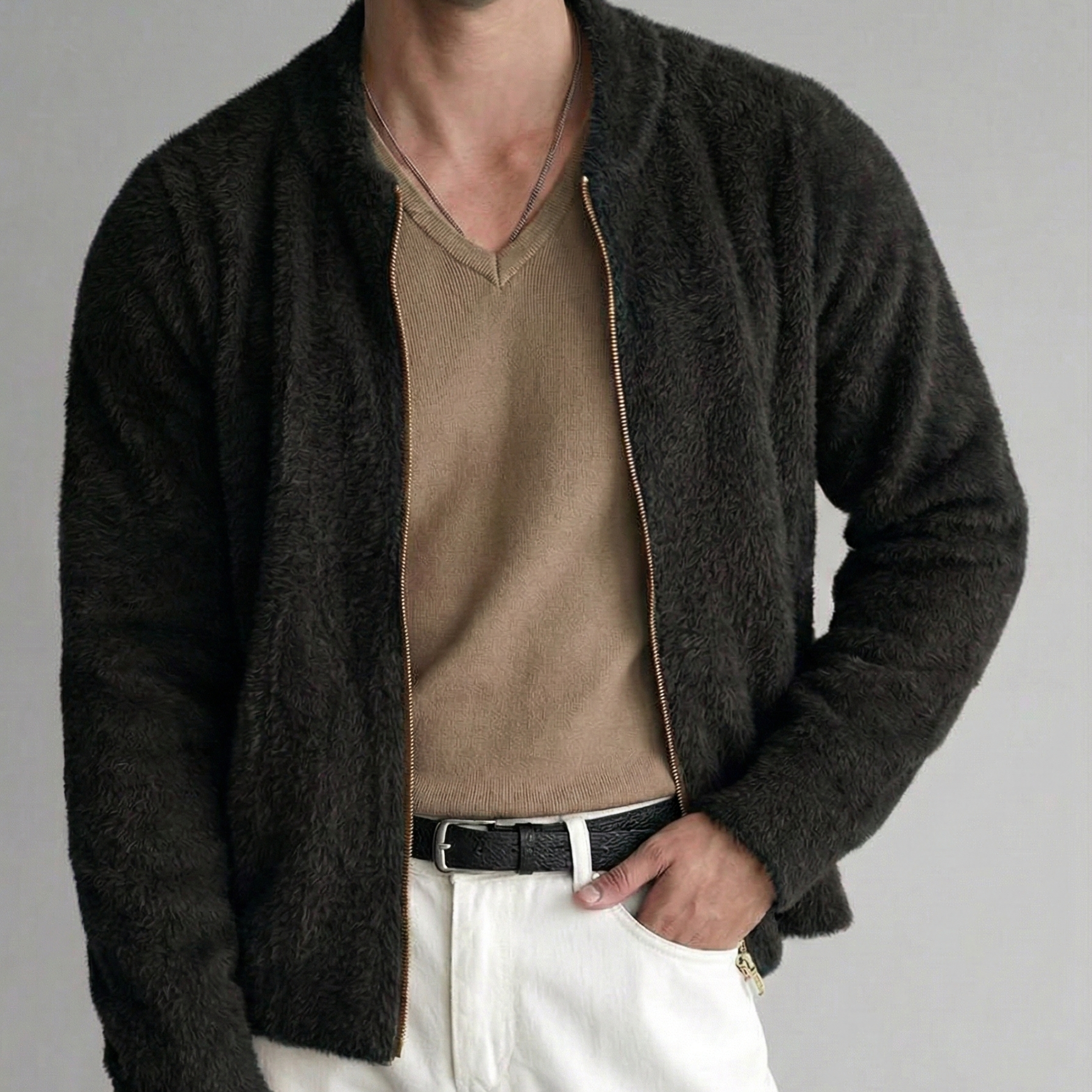 Warm Terracotta Faux Fur Bomber Jacket